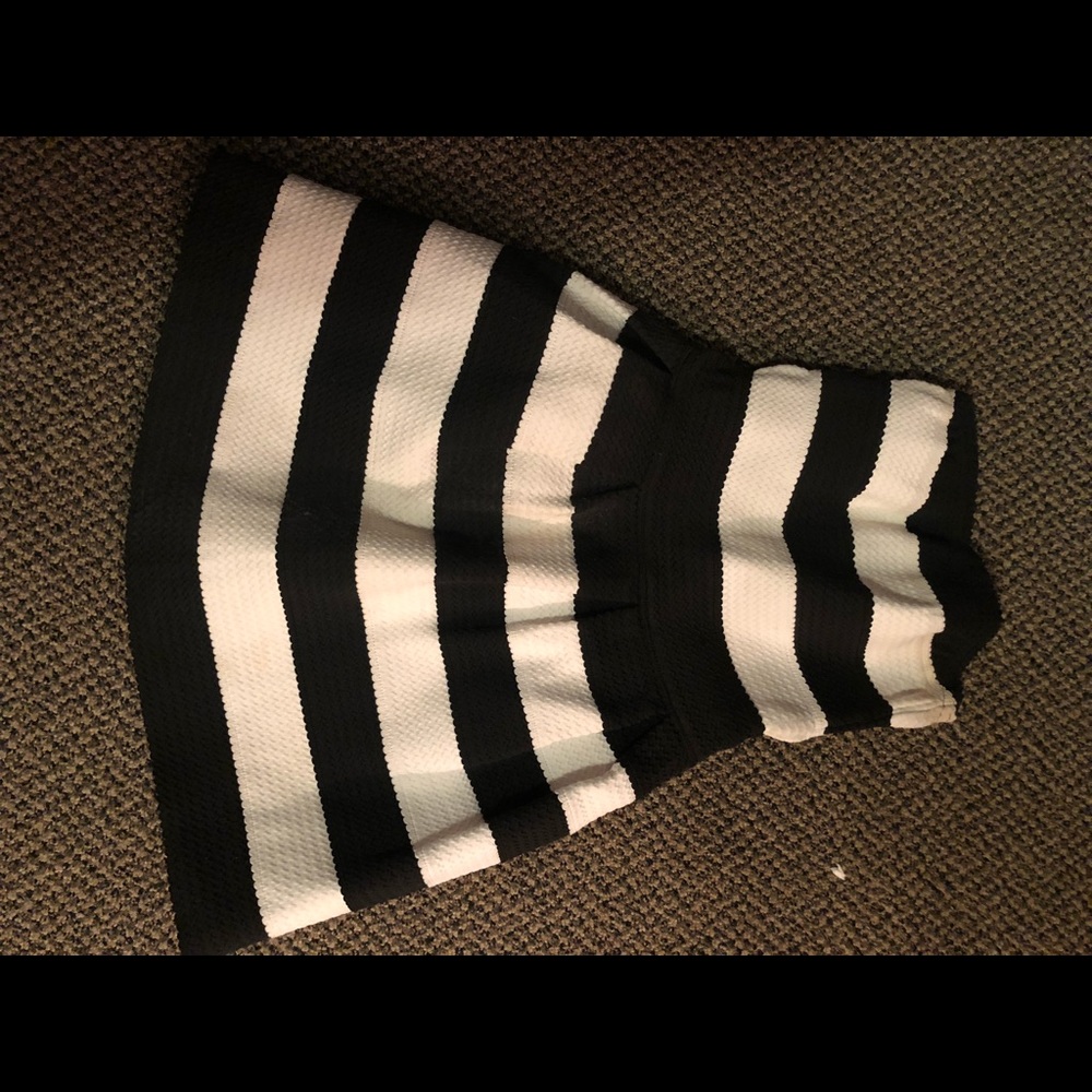 Black and white stripped strapless mini dress